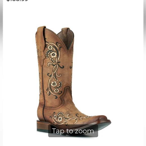 Embroidered Tan Heeled Boots - Picture 1 of 2